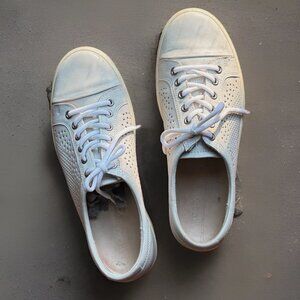 (9) ECCO Soft 7 Trend Tie Perforated Light Gray Leather Low Top Casual Sneakers